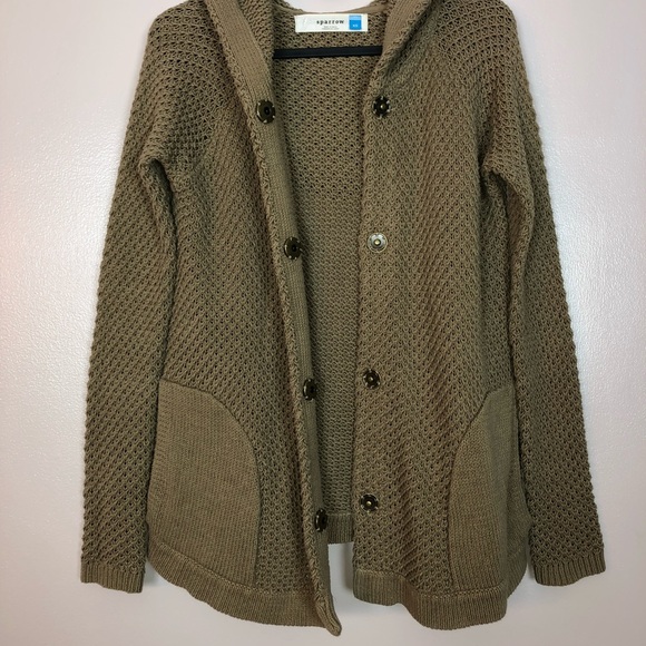 Sparrow | Brown Knit Hooded Sweater with Pockets - Picture 4 of 7
